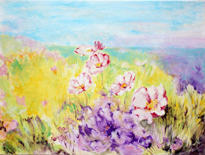 Painting titled "Sur une prairie ens…" by Natalia Laletina, Original Artwork, Acrylic