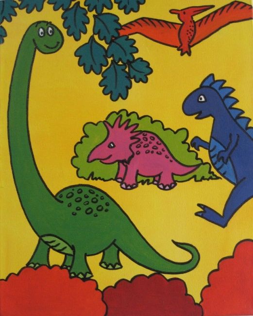 Pintura intitulada "Gentils Dinosaures" por Lalie, Obras de arte originais