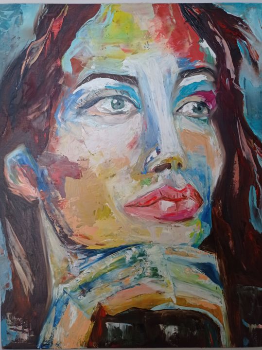 Картина под названием "Angelina Jolie" - Lali Eradze, Подлинное произведение искусства, Масло