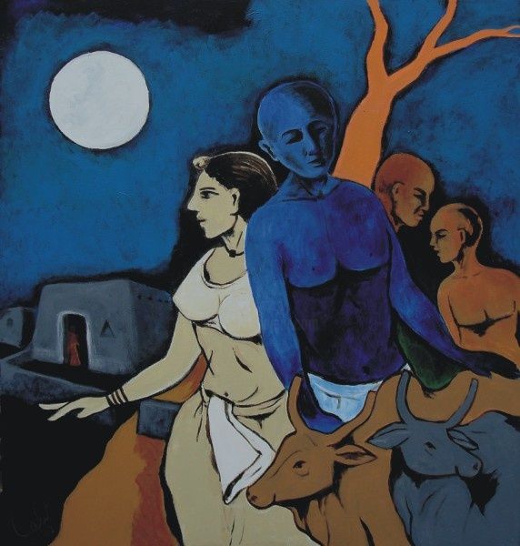 Pittura intitolato "Village Women" da Lk, Opera d'arte originale, Olio
