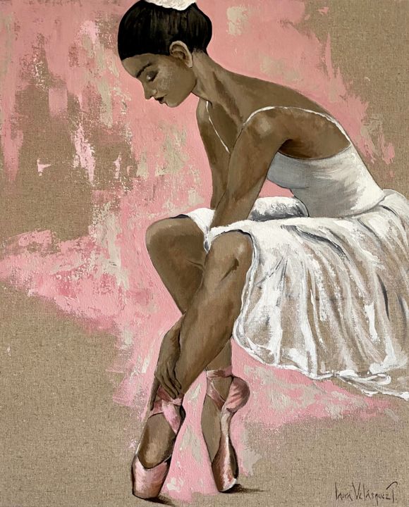 Painting titled "Bailarina del Tutú…" by Laura Velásquez, Original Artwork, Acrylic Mounted on Wood Stretcher frame