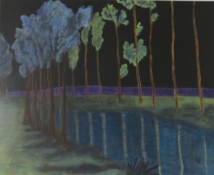 Malerei mit dem Titel "Le canal" von Martine Lallement, Original-Kunstwerk, Acryl Auf Keilrahmen aus Holz montiert