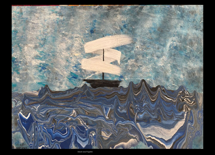 Painting titled "Black Sea Frigatte" by Lalo Sánchez De Valle, Original Artwork, Watercolor Mounted on Wood Stretcher frame