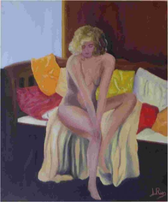 Painting titled "Desnudo en Divan" by Lalo Rios, Original Artwork