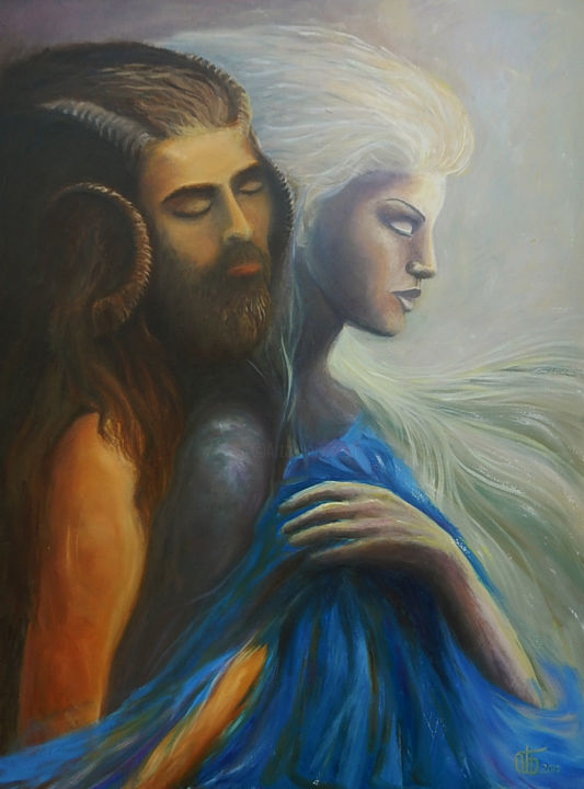 Painting titled "ice and flames" by Olli Bii, Original Art, Oil