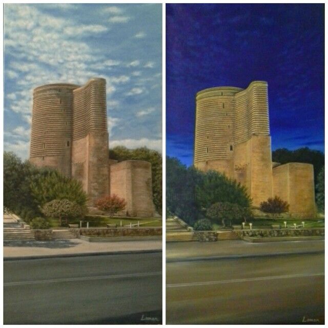 Peinture intitulée "Maiden Tower, Baku,…" par Laman Iskandarova, Œuvre d'art originale, Huile