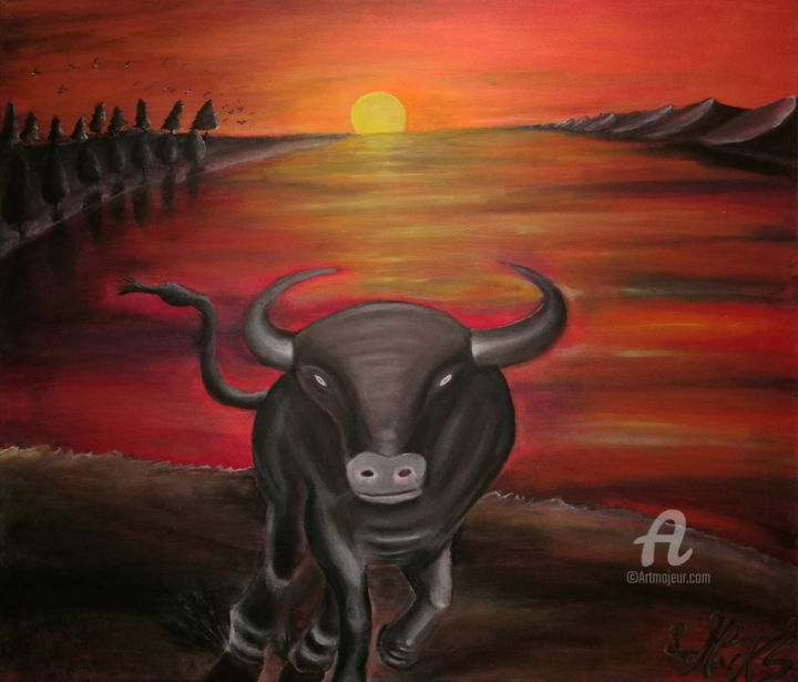 Painting titled "Toro-de-Lidia.jpg" by La-Marks, Original Artwork, Acrylic