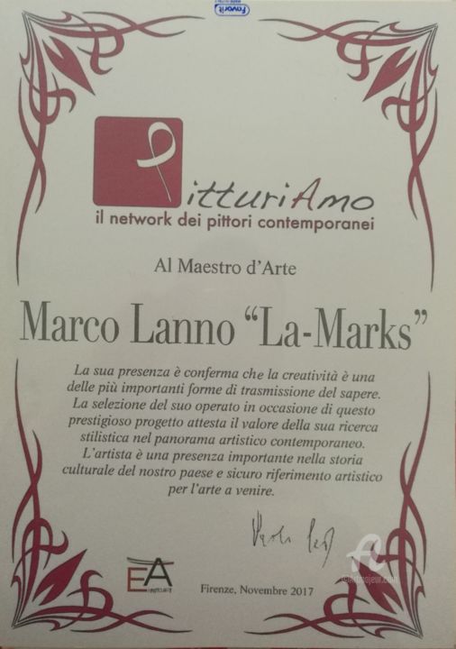 Disegno intitolato "ATTESTATO PITTURIAMO" da La-Marks, Opera d'arte originale, Biro