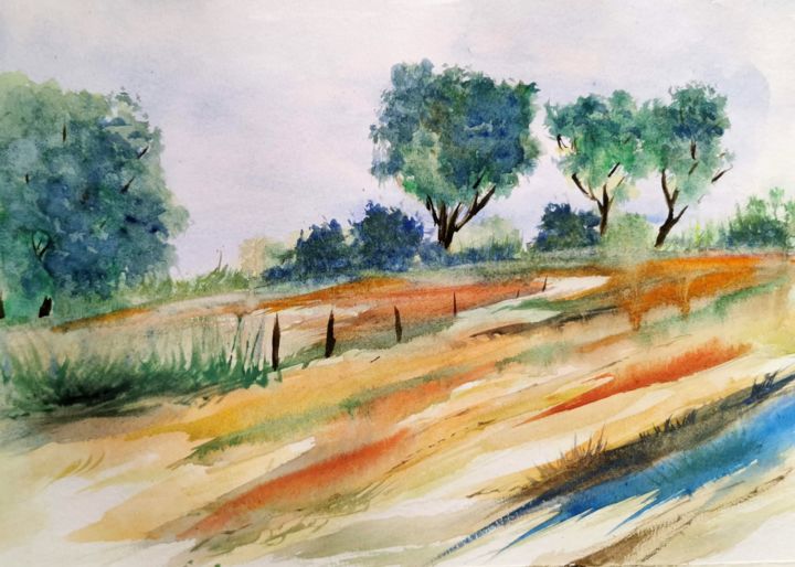 Painting titled "Coloured field" by Lila Lamaz, Original Artwork, Watercolor