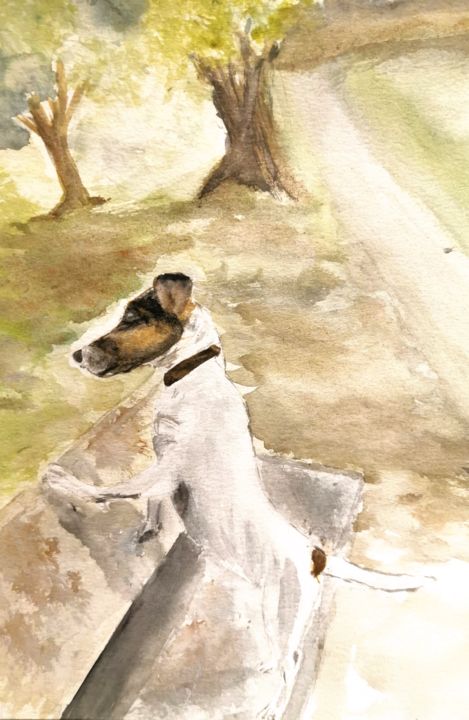 Painting titled "Curious Jack Russel" by Lila Lamaz, Original Artwork, Watercolor