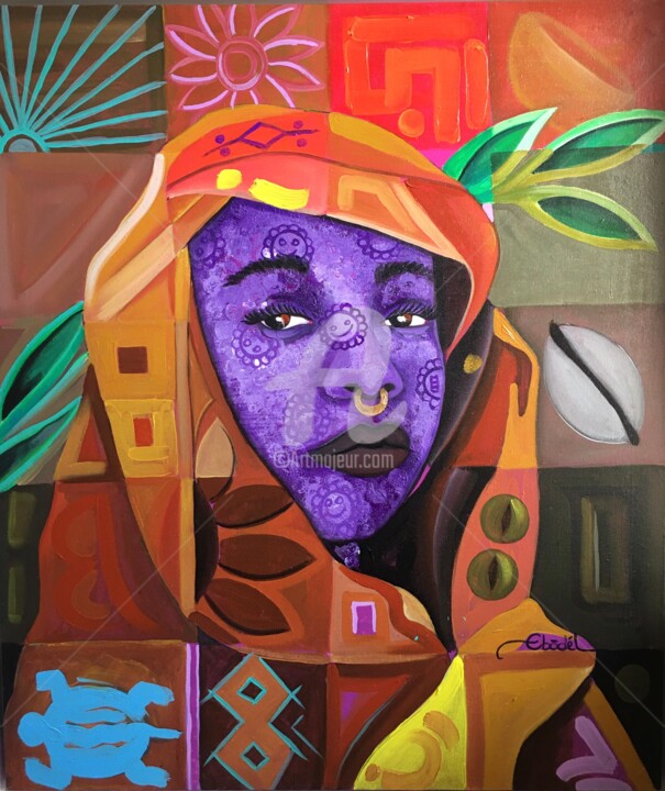 Painting titled "My culture, my iden…" by Lambert Ebode Etogo, Original Artwork, Acrylic Mounted on Wood Stretcher frame