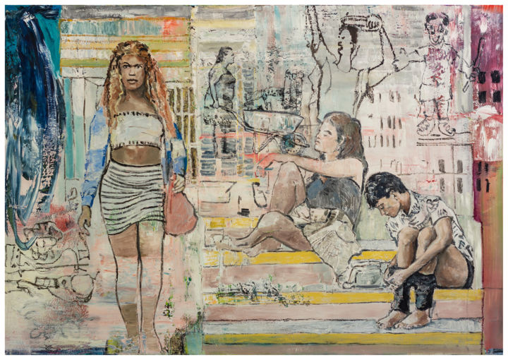 Schilderij getiteld "Swing Battle" door Lambert Oostrum, Origineel Kunstwerk, Olie