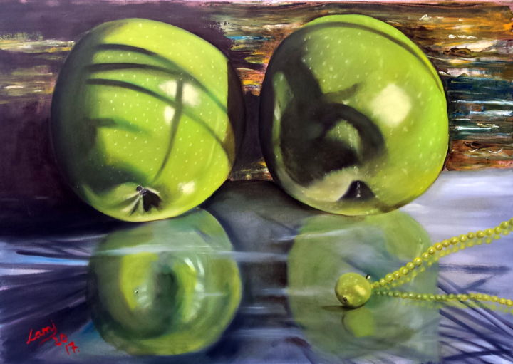 Painting titled "Green apple" by Lami, Original Artwork, Oil