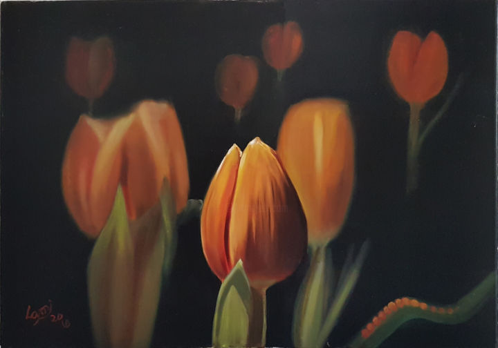Painting titled "Tulip" by Lami, Original Artwork, Oil