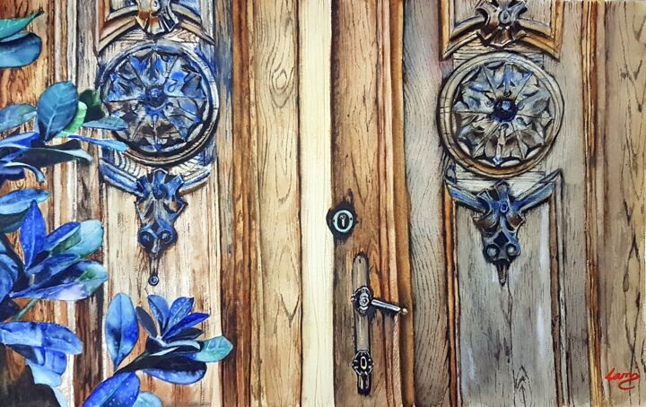 Painting titled "The door" by Lami, Original Artwork, Watercolor