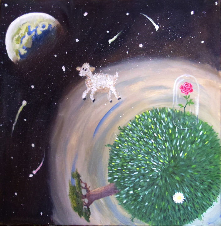 Painting titled "le Petit Prince" by Anna La Mouton, Original Artwork, Oil