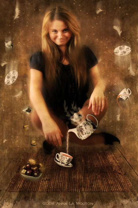 Digitale Kunst getiteld "tea time" door Anna La Mouton, Origineel Kunstwerk, Digitaal Schilderwerk