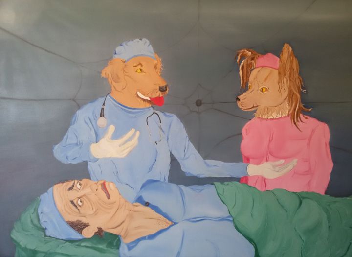 Painting titled "An unusual surgery" by Lampros Antonaros, Original Artwork