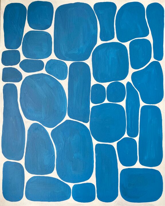 Painting titled "BLUE BUBBLES / Seri…" by Lana Duck, Original Artwork, Acrylic Mounted on Wood Panel