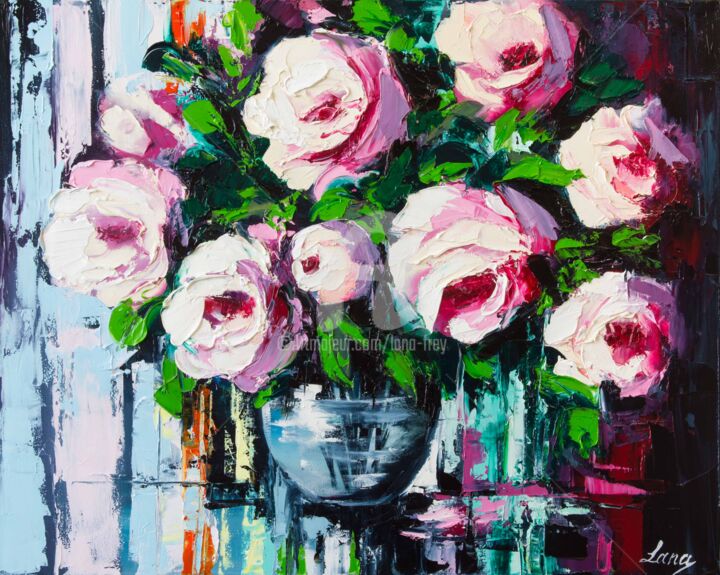 Painting titled "Les pivoines dans u…" by Lana Frey, Original Artwork, Oil