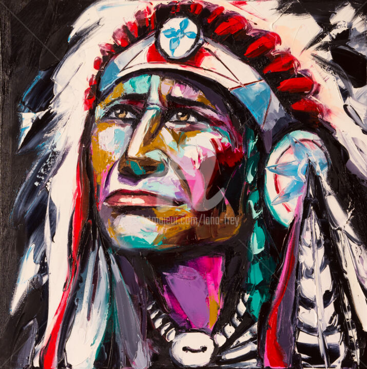 Painting titled "Brave Hawk" by Lana Frey, Original Artwork, Oil
