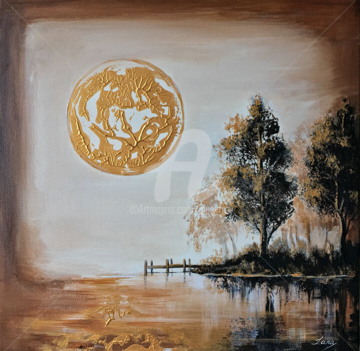 「Silence in gold」というタイトルの絵画 Lana Freyによって, オリジナルのアートワーク, アクリル ウッドストレッチャーフレームにマウント