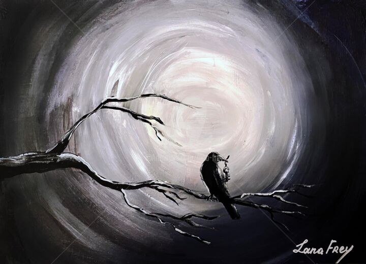 Painting titled "Crow" by Lana Frey, Original Artwork, Acrylic