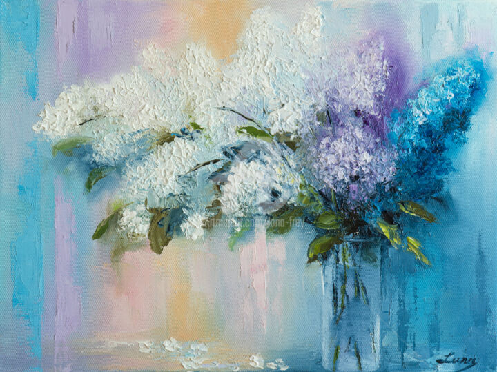 Painting titled "Lilacs in a vase" by Lana Frey, Original Artwork, Oil