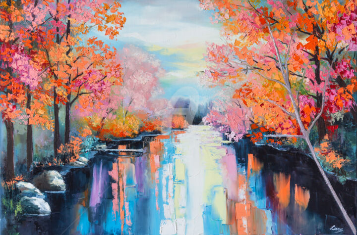 Painting titled "Autumn flow" by Lana Frey, Original Artwork, Oil