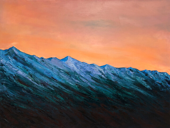 Painting titled "Sunset sky in the M…" by Lana Krainova, Original Artwork, Oil Mounted on Wood Stretcher frame