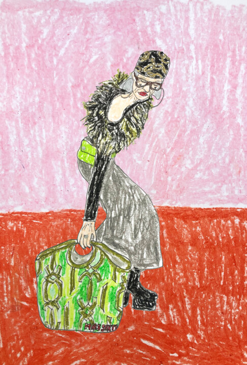 Drawing titled "Green bag" by Lana Krainova, Original Artwork, Pastel