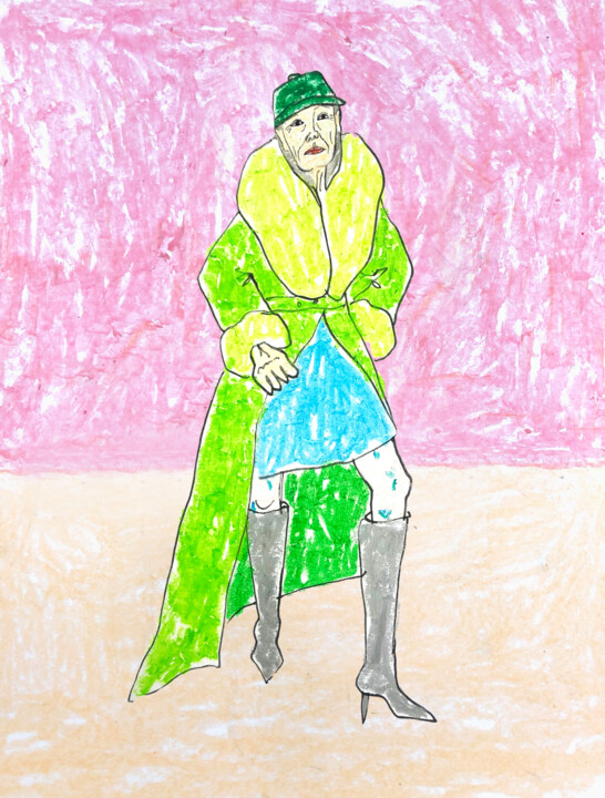 Рисунок под названием "Green coat" - Lana Krainova, Подлинное произведение искусства, Пастель