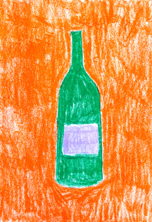 Drawing titled "Wine bottle" by Lana Krainova, Original Artwork, Pastel