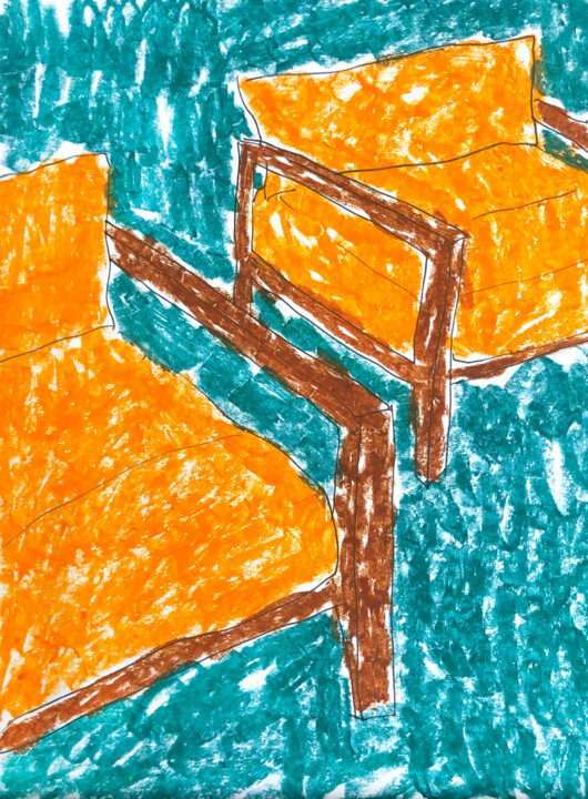 Dessin intitulée "Orange chairs" par Lana Krainova, Œuvre d'art originale, Pastel