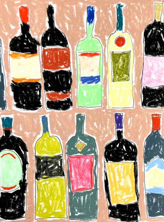 Drawing titled "Wine bottles III" by Lana Krainova, Original Artwork, Pastel