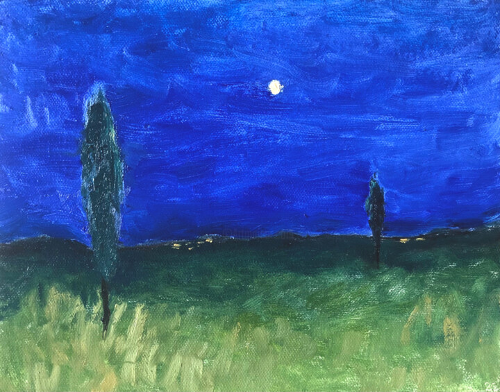 Картина под названием "Full moon" - Lana Krainova, Подлинное произведение искусства, Масло Установлен на Деревянная рама для…