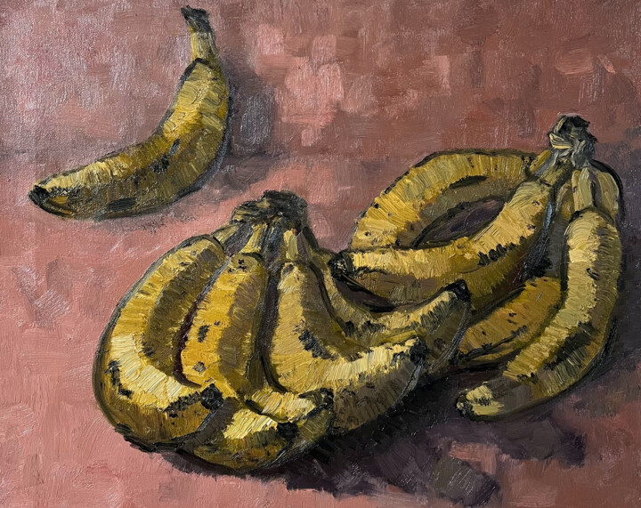 Painting titled "Bananas 24" by Lana Krainova, Original Artwork, Oil Mounted on Wood Stretcher frame