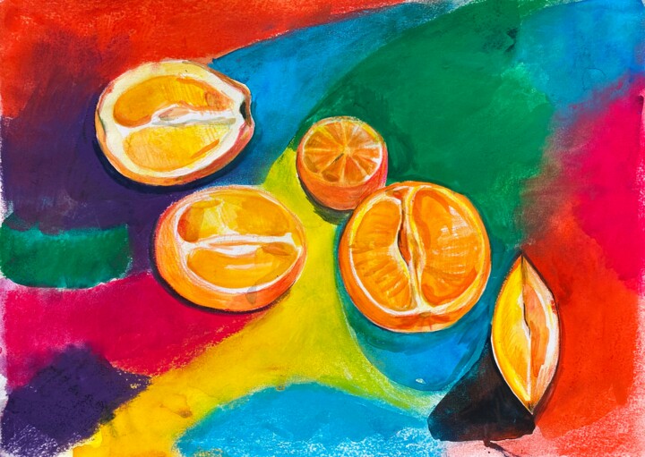 Ζωγραφική με τίτλο "Oranges in the styl…" από Lana Mur, Αυθεντικά έργα τέχνης, Παστέλ
