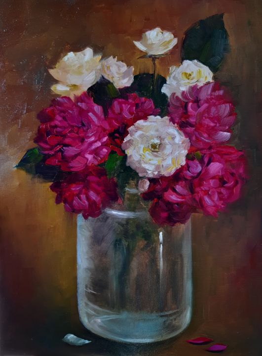 Картина под названием "Roses2" - Лана Почикян, Подлинное произведение искусства, Масло