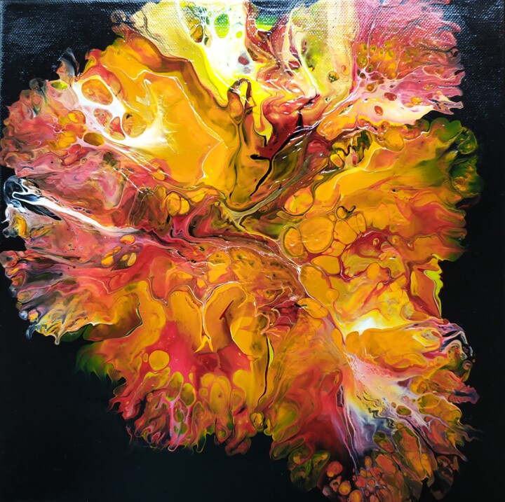 Painting titled "Fire flower" by Lana Vereshchagina, Original Artwork, Acrylic Mounted on Wood Stretcher frame