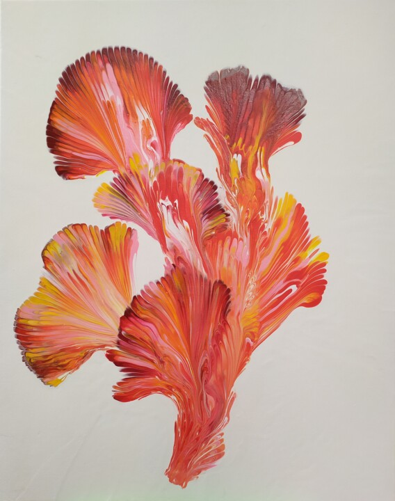 Painting titled "Red flowers" by Lana Vereshchagina, Original Artwork, Acrylic Mounted on Wood Stretcher frame