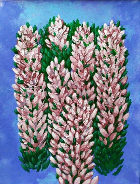 Painting titled "Pink lupins" by Lana Vereshchagina, Original Artwork, Acrylic