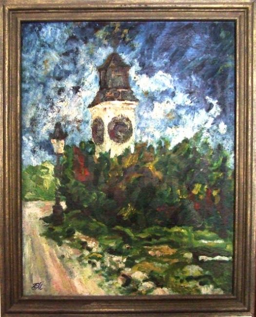 Painting titled "TOWER" by Landscape Art, Original Artwork, Oil