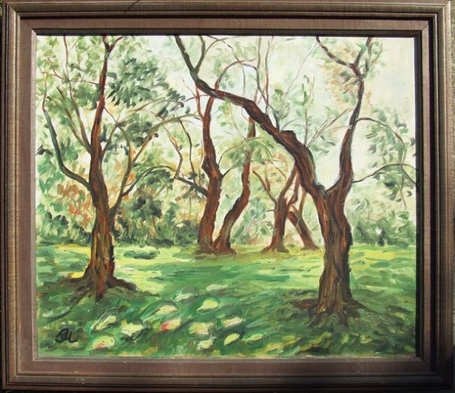 Painting titled "FOREST" by Landscape Art, Original Artwork, Oil