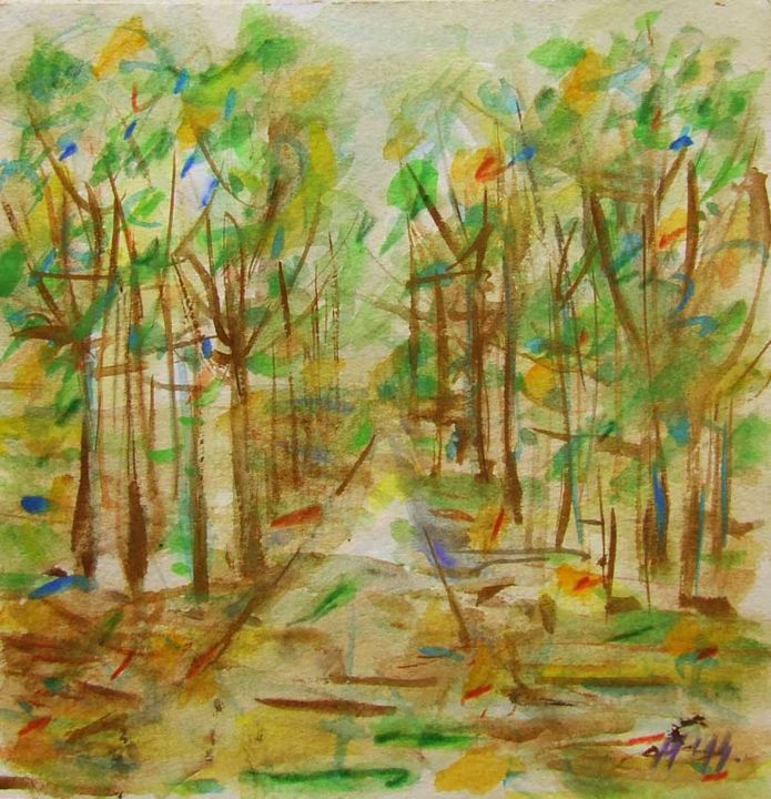 Peinture intitulée "Morning in the fore…" par Landscape Art, Œuvre d'art originale, Aquarelle