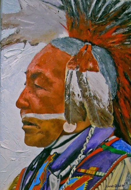 Painting titled "Blackfeet Elder" by Lane Dewitt Studio, Original Artwork, Oil