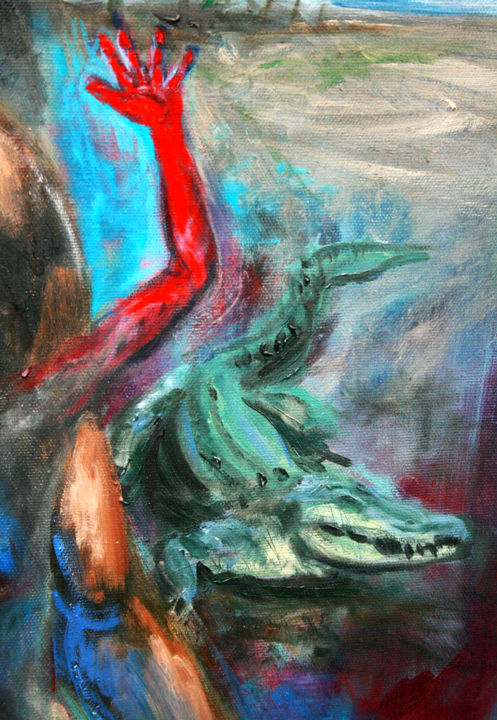 Pittura intitolato "Détail crocodile (A…" da Langlet Fahrenheit, Opera d'arte originale