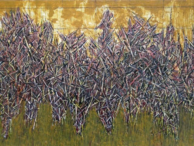 Peinture intitulée "buisson ardent" par Lanhor, Œuvre d'art originale, Huile