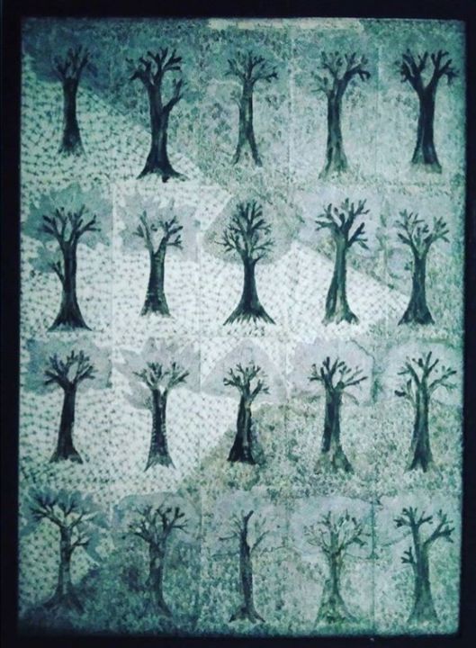 Картина под названием "Mentaok forest" - Lanjar Jiwo Art Studio, Подлинное произведение искусства, Чернила
