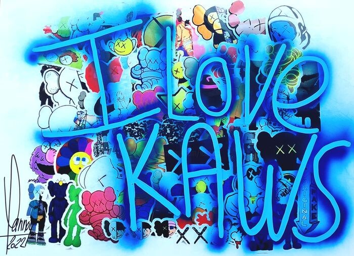 Sculpture intitulée "I LOVE KAWS BLUE" par Didier Lannoy, Œuvre d'art originale, Plastique